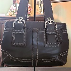 COACH SOHO BROWN LEATHER BUCKLE TOTE CARRYALL BAG